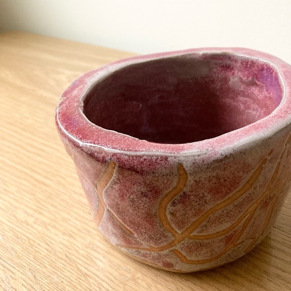 studio pottery rustic wabi sabi bowl rose pink handmade ceramic dish imperfect - Picture 5 of 10